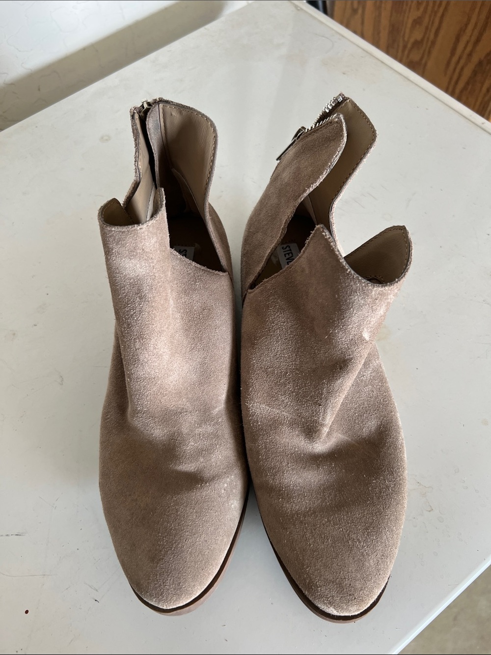 Steve Madden Beige Suede Cutout Ankle Booties